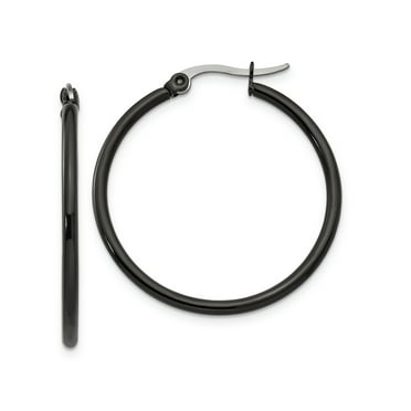 Beautiful Stainless Steel Black IP plated 55mm Hoop Earrings 